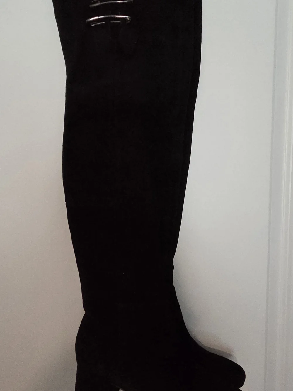 New Katy Perry Collections Black Over-the-Knee Boots with Metallic Accent Westen